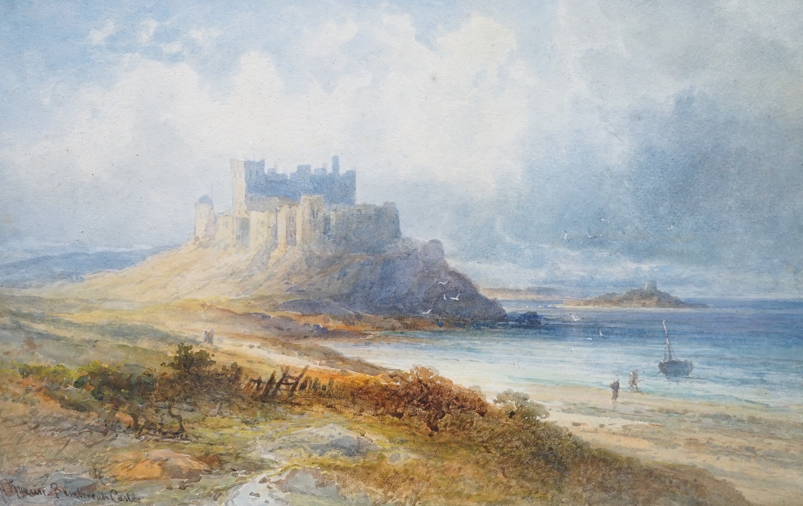 Emile Axel Krause (1871-1945), watercolour, 'Bamburgh Castle', signed, 24 x 38cm